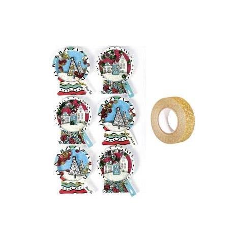 6 Adesivi 3d Di Natale Palline Da Neve 5 Cm + Washi Tape Dorato 5 M - Foto 1