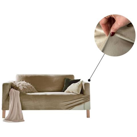 Copridivano Elasticizzato Effetto Velluto Modello Morbidissimo Colore Beige 2 Posti Beige - Foto 8