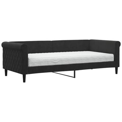 Divano Letto Con Materasso Nero 90x200 Cm In Velluto - Foto 1