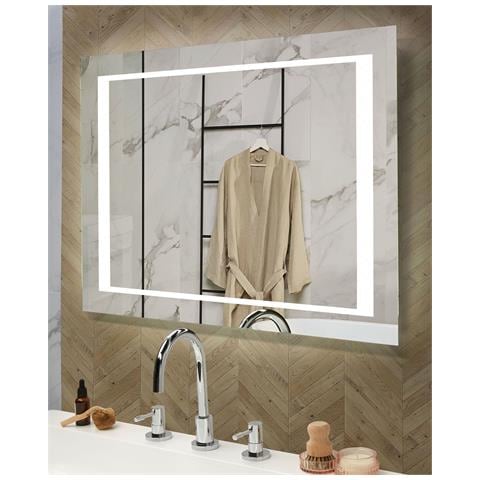 Specchio Da Bagno Con Luce Led Eyre 80 Cm 60 Cm Argento - Foto 1