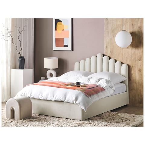 Letto Contenitore Velluto Bianco Sporco 160 X 200 Cm Vincennes - Foto 1