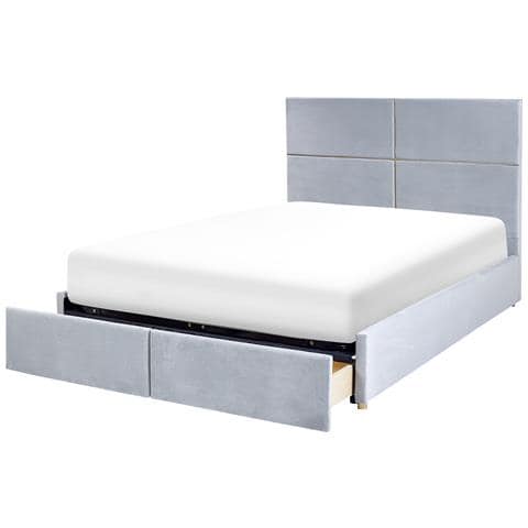Letto Matrimoniale Con Contenitore Velluto Grigio Chiaro 160 X 200 Cm Vernoyes - Foto 2