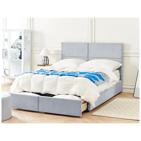 Letto Matrimoniale Con Contenitore Velluto Grigio Chiaro 160 X 200 Cm Vernoyes - Foto 1