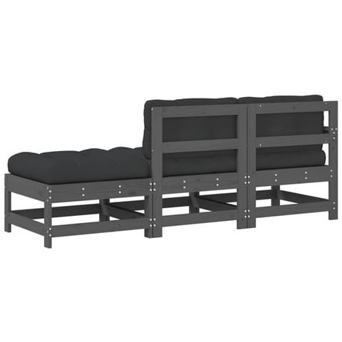 Set Divani Da Giardino 3pz Con Cuscini In Legno Massello Grigio - Foto 2