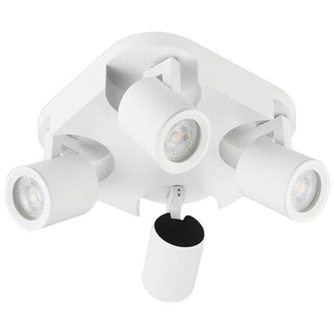 Plafoniera Da Soffitto Lampada Tonda 4 Porta Faretto Orientabile Gu10 Bianco - Foto 1