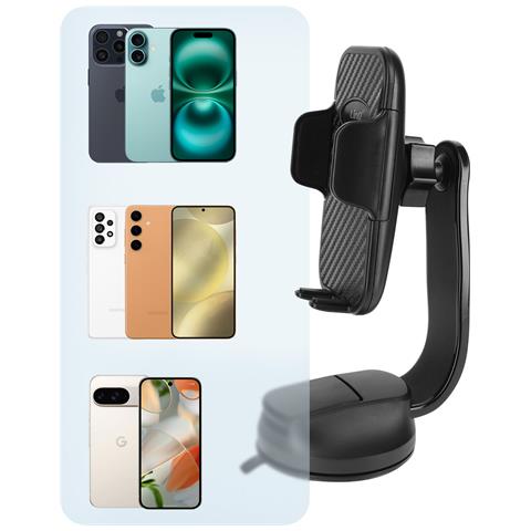 Supporto Auto Per Smartphone Morsetti Regolabili Fissaggio Ventosa, Nero - Foto 2