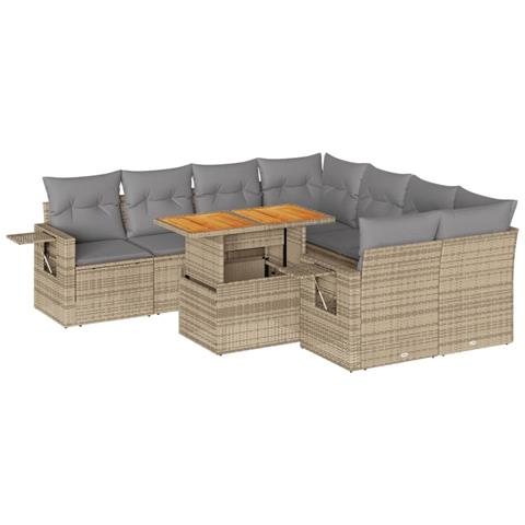 Set Divano Da Giardino 9 Pz Con Cuscini Beige In Polyrattan - Foto 2