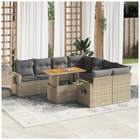 Set Divano Da Giardino 9 Pz Con Cuscini Beige In Polyrattan - Foto 1