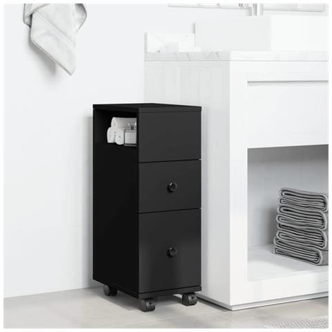 Mobile Da Bagno Stretto Con Ruote Nero In Truciolato - Foto 3