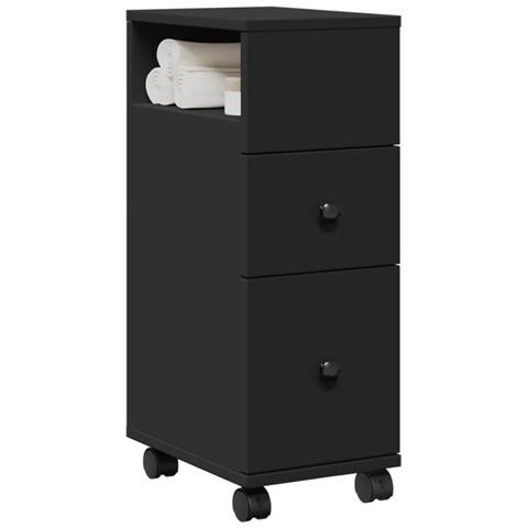 Mobile Da Bagno Stretto Con Ruote Nero In Truciolato - Foto 1
