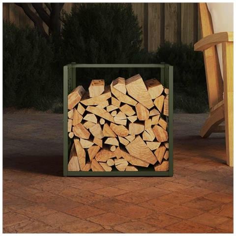 Rastrelliera per Legna da Ardere Verde Oliva 40x40x40 cm - Foto 2