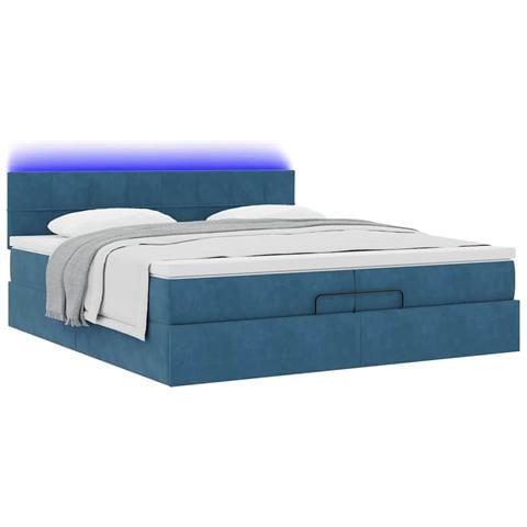 Pouf Letto Con Materassi E Led Blu Scuro 200x200cm Velluto - Foto 3