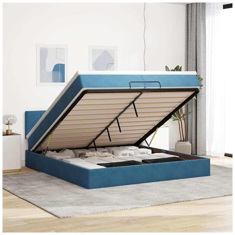 Pouf Letto Con Materassi E Led Blu Scuro 200x200cm Velluto - Foto 1