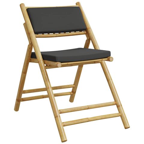 Lusso Casadino -  Sedie Da Bistrot Pieghevoli 4pz Con Cuscini Grigio Scuro Bambù - Foto 2