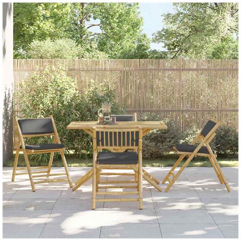 Lusso Casadino -  Sedie Da Bistrot Pieghevoli 4pz Con Cuscini Grigio Scuro Bambù - Foto 8