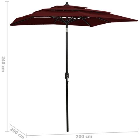 Lusso Casadino -  Ombrellone A 3 Livelli Con Palo In Alluminio Rosso Bordò 2x2 M - Foto 6