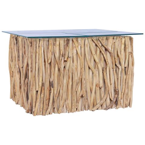 Tavolino Da Salotto Ripiano In Vetro 66x66x40 Cm Legno Di Teak - Foto 2