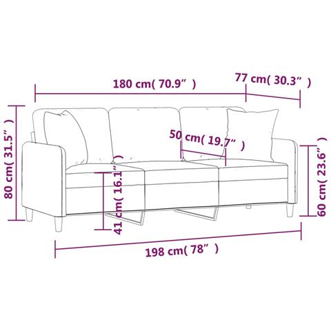 Divano a 3 Posti con Cuscini Tortora 180 cm in Tessuto - Foto 8