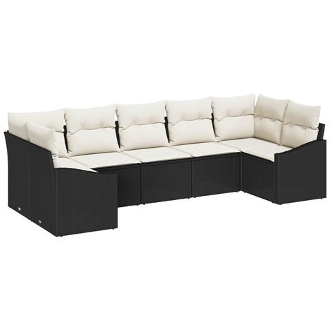 Set da Giardino 7 Pezzi con Cuscini in Rattan Sintetico Nero - Foto 1