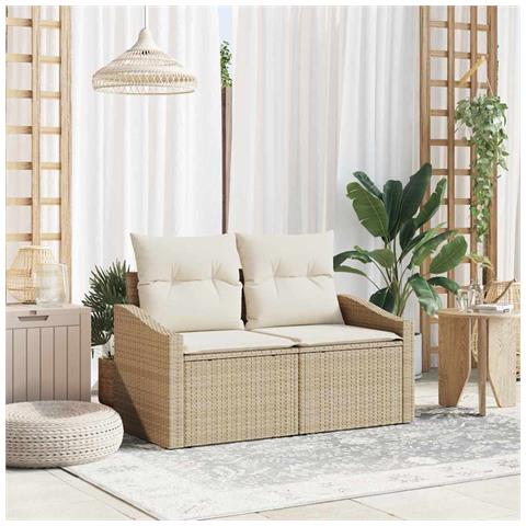 Sofa da Giardino a 2 Posti con Ripostiglio e Cuscini Beige in Rattan Sintetico - Foto 2