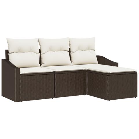 Set di 4 divani da giardino con cuscini in rattan poly marrone - Foto 1