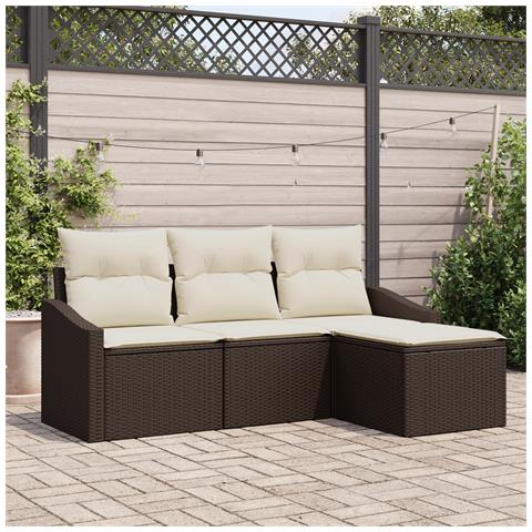 Set di 4 divani da giardino con cuscini in rattan poly marrone - Foto 2