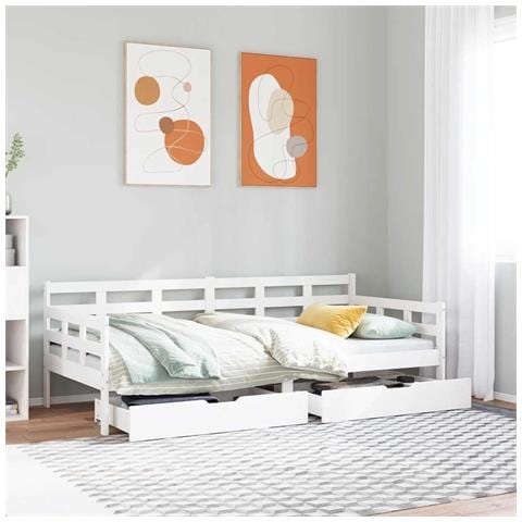 Dormeuse con Cassetti Bianca 80x200 cm Legno Massello di Pino - Foto 2