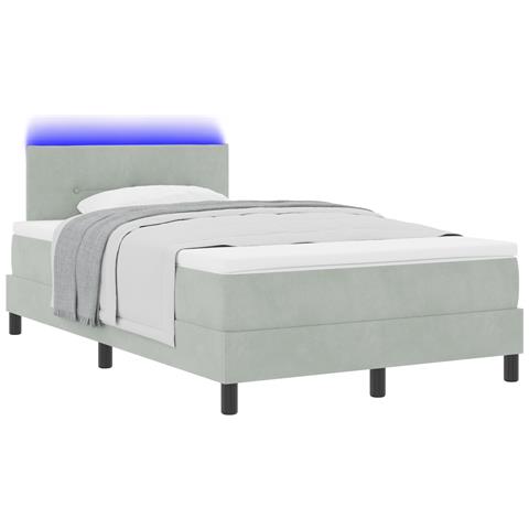 Letto a Box Spring con Materasso e LED Grigio Chiaro 120x190 cm Velluto - Foto 1