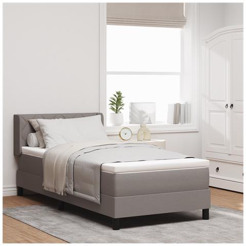 Letto con Box Spring e Materasso Tortora 90x200 cm in Tessuto, Testiera con Design a Rombi Tortora 90 cm in Tessuto - Foto 2