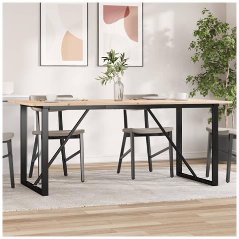Tavolo da Pranzo Telaio a O 180x90x75 cm Legno Pino e Acciaio - Foto 2