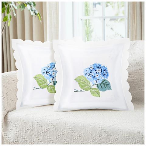 Set Di 2 Copricuscini 40x40 Cm Ricamo Di Fiori D'ortensia - Foto 5