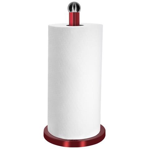 Portarotolo Da Cucina Con Effetto Metallizzato E Base Pesante Stabile, Rosso - Foto 1