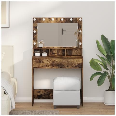 Tavolo da Trucco con Luci LED Rovere Affumicato 79x41x135 cm - Foto 2
