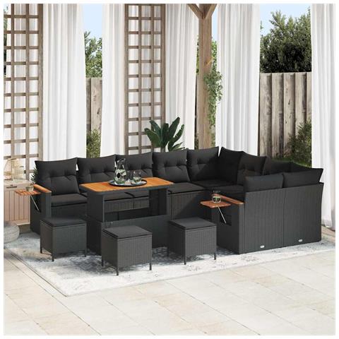 Set Divano da Giardino con cuscino 13 pcs Nero Poly Rattan - Foto 2