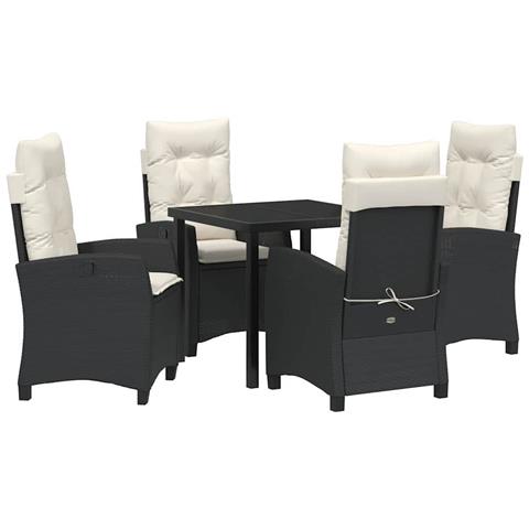Set da Pranzo per Giardino 5 pcs Nero polyrattan - Foto 1