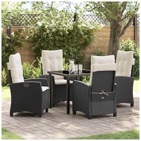 Set da Pranzo per Giardino 5 pcs Nero polyrattan - Foto 2