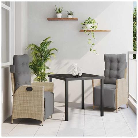 Set da Pranzo per Giardino 3 pcs Beige Poly Rattan - Foto 2