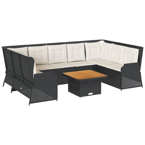 Set Salotto da Giardino con Cuscini 7pz Nero Polyrattan - Foto 1