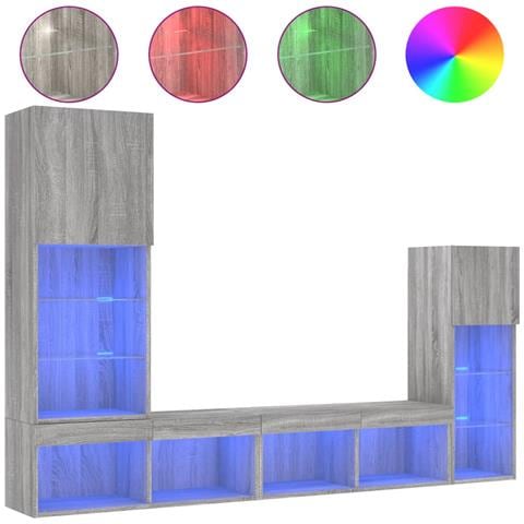 Mobili TV a Muro con LED 4pz Grigio Sonoma in Legno Multistrato - Foto 1