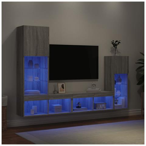 Mobili TV a Muro con LED 4pz Grigio Sonoma in Legno Multistrato - Foto 2