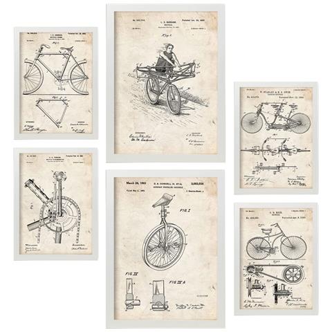 Set Di 6 Stampe Poster Con Brevetti Di Biciclette Poster Con Immagini Di Brevetti Retrò Design D'interni In Stile Vintage A3 & A4 Cornice Bianca - Foto 1