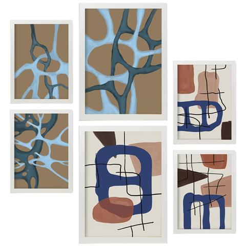 Set Di 6 Stampe Linee Morbide In Forme Astratte, Dipinti Decorativi Estetici Per Il Tuo Soggiorno, Camera Da Letto, Casa A3 & A4 Cornice Bianca - Foto 1