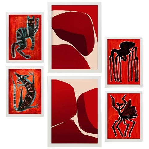 Set Di 6 Stampe Creature Lapidate In Animali Astratti Dipinti Decorativi Estetici Per Il Tuo Soggiorno, Camera Da Letto, Casa A3 & A4 Cornice Bianca - Foto 1