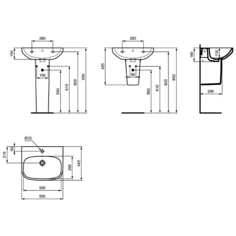 Lavabo A Parete Monoforo I.life A - 55 Cm Bianco A Magazzino - Foto 1