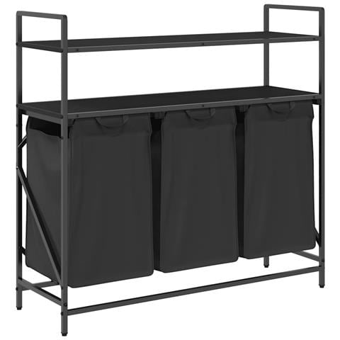 Cesto Portabiancheria 3 Scomparti con Ripiani Rovere Nero - Foto 1