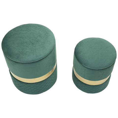 Set 2 Pouf Contenitore Sheffield In Velluto Verde Con Fascia Dorata Ø37x42 E Ø28x35 Cm - Foto 2