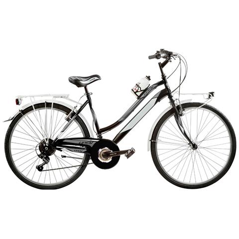 Bici Da Donna Mountain Bike 26 Mtb Lincy Bicicletta Ly26c6v Con Cambio 6v Completa Di Accessori Con Luci A Led - 46 Nero Argento - Foto 1