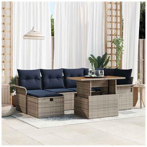 Set Divano da Giardino con cuscino 7 pcs Grigio polyrattan - Foto 2