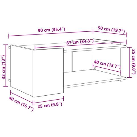 Tavolino da salotto Grigio Sonoma 90 x 50 x 33 cm - Foto 9