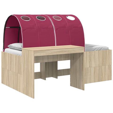 Letto alto per bambini con scrivania 3 pz Rovere Sonoma e Rosso - Foto 1